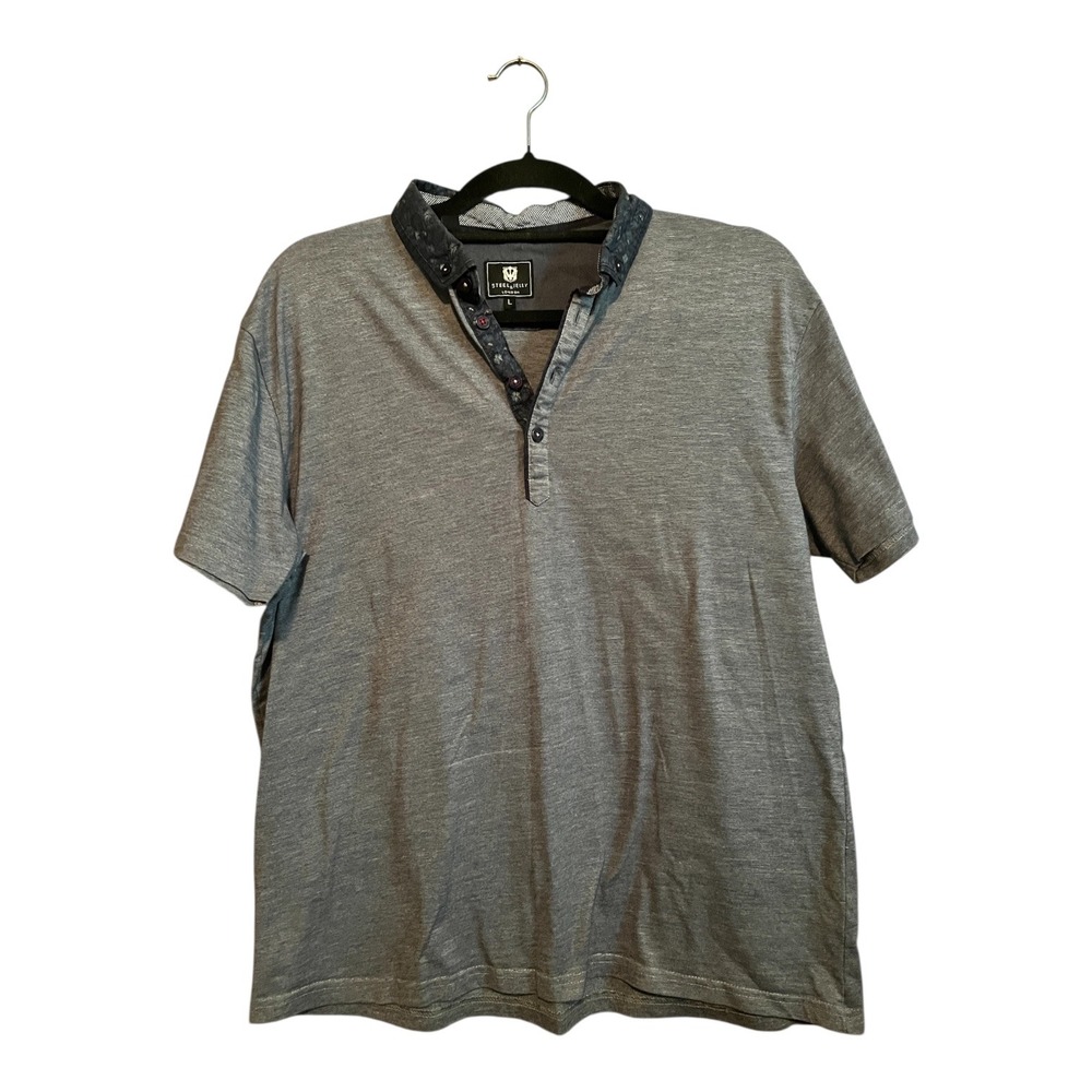 Steel & Jelly Mens Gray Polo Shirt Short Sleeve‎ Button Henley Casual
